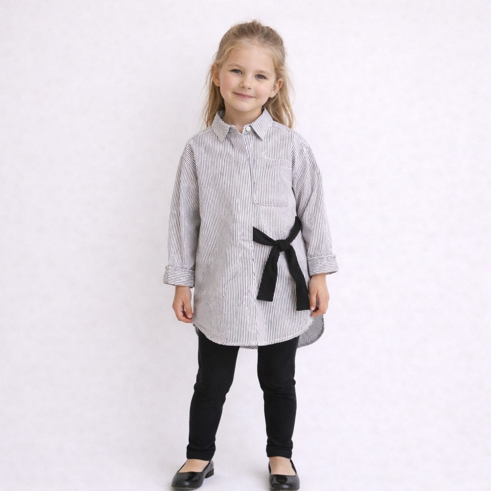 Zara Girls Black & White Pinstripe Poplin Tunic Shirt Size 6 NWT
